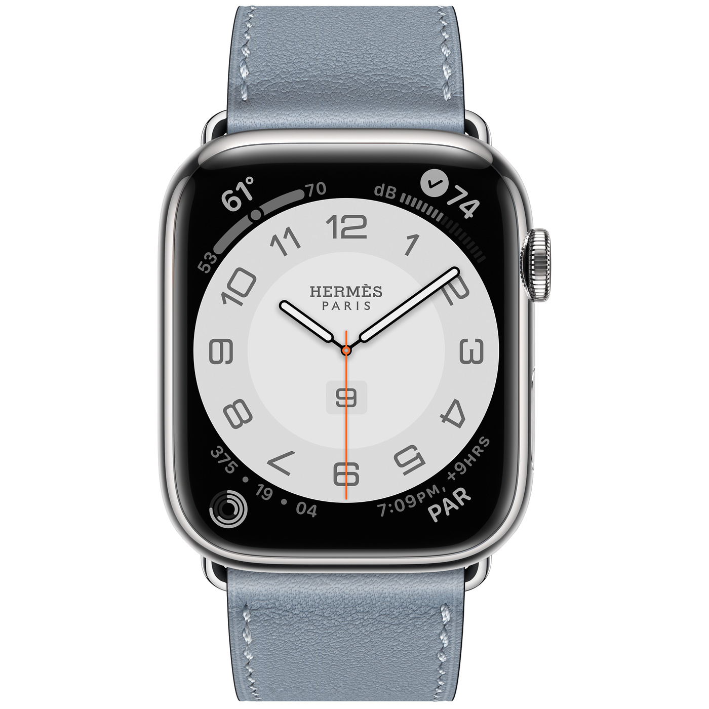 silver stainless steel case with single tour deployment buckle